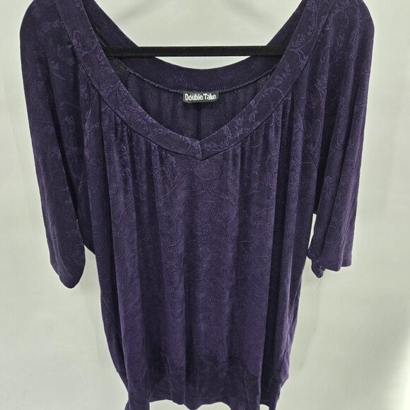 Vintage Double Take Purple Whisigoth Witchy Textured V-Neck Blouse 1x/2x - Picture 1 of 7
